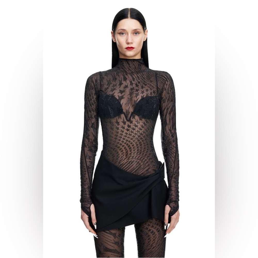 Mugler x HM Rhinestone-embellished Mesh Top
Black